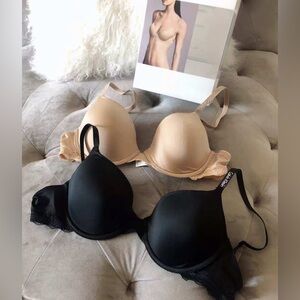NEW Calvin Klein Lightly Lined Wired T-shirt Bras 2 Pack  Black/Bare size 34B